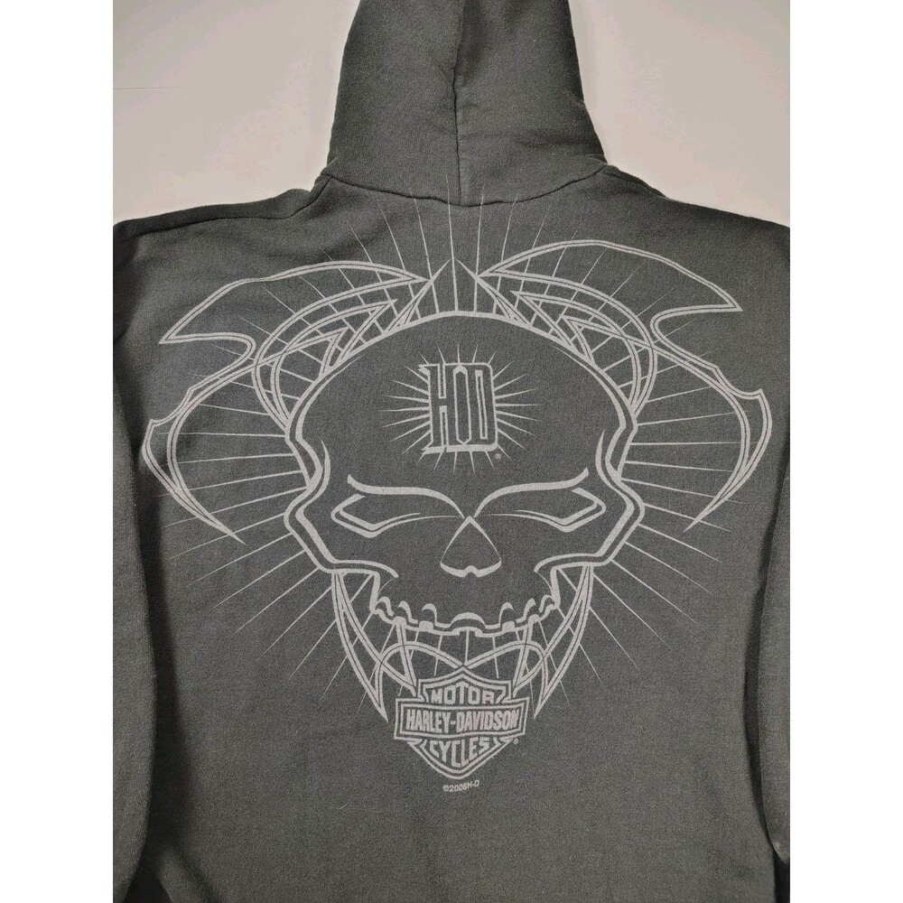 Harley Davidson Y2K Hoodie Black Skull Mens Large Sweater Florida Biker Vintage